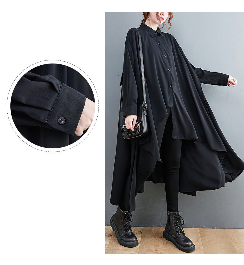 Solid Color Lapel Irregular Shirt Midi Dress