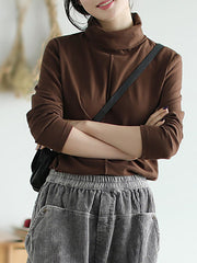 Simple Solid Color Turtleneck Long Sleeve T-Shirt