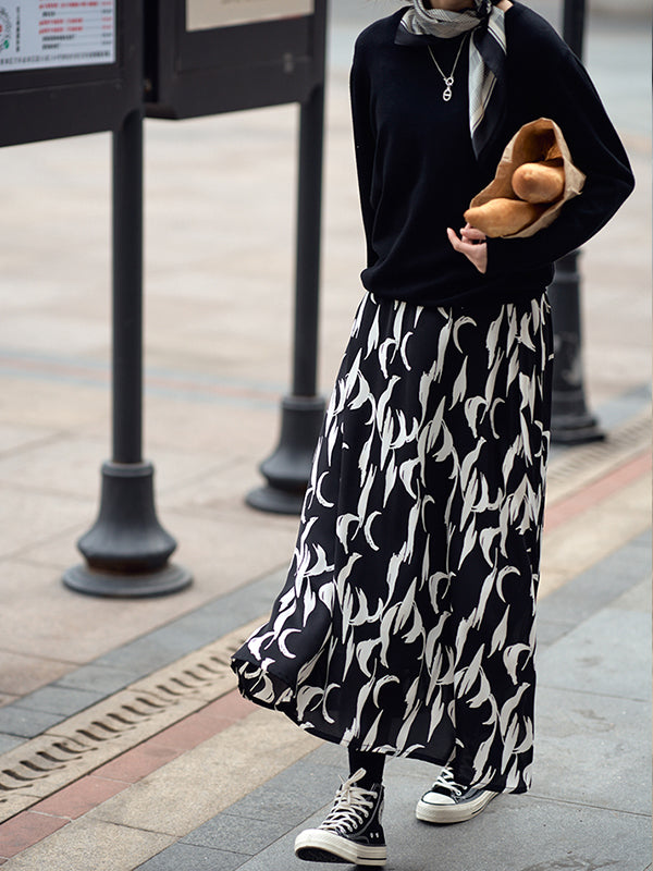 Vintage High Waist Floral Casual Skirt