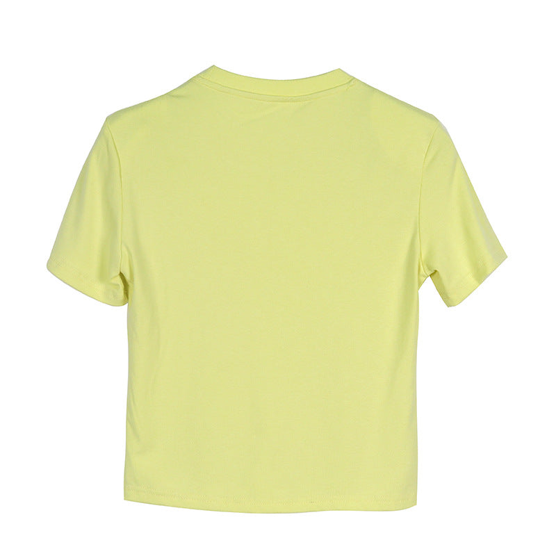 Women Solid Color Slim Round Neck T-Shirt