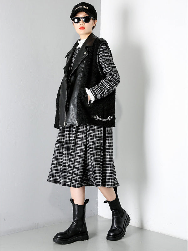 Women Stitching Plaid Pullover Dress