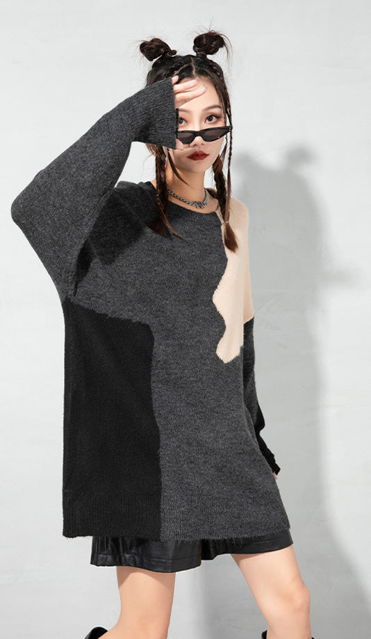 Urban Color-Block Splicing Pullover Sweater