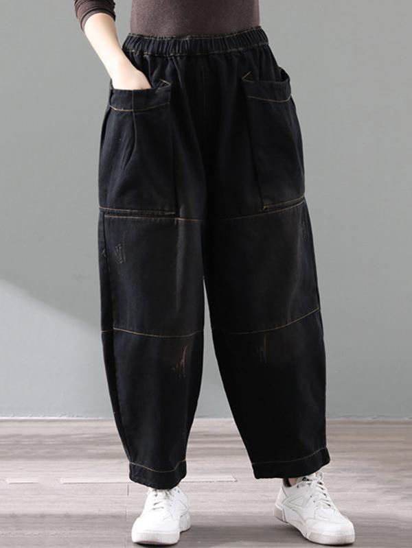 Loose Vintage Splicing Jean Wide-Leg Pants