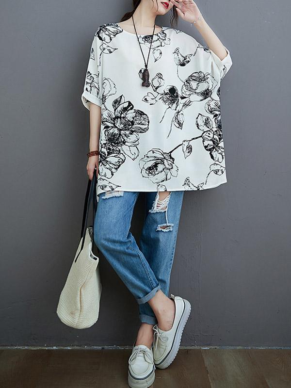 Plus Size Loose Print Chiffon T-Shirt