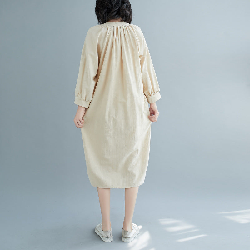 Simple Solid Color Small Fresh Shirt Midi Dress