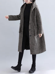 Loose Plaid Woolen Hood Coat