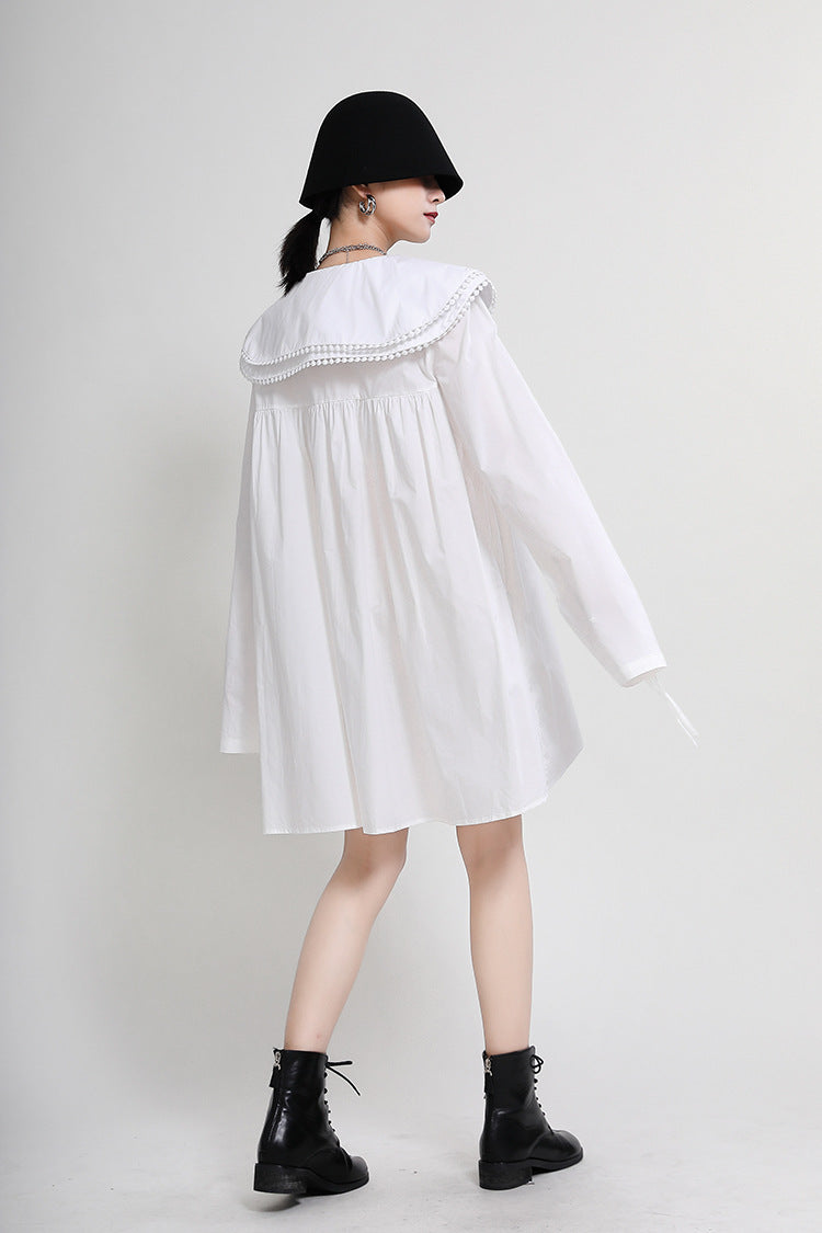 Women Loose Long Sleeve Drawstring Dress