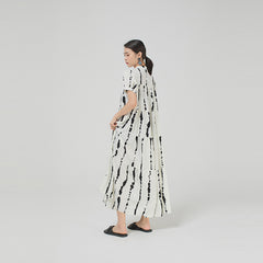 Stand Collar Short Sleeves Printed Maxi Dress