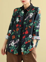 Artistic Retro Floral Shirt Blouse Tops