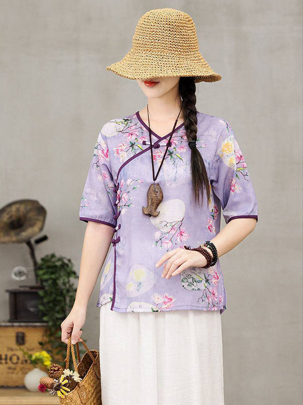 Retro Slouchy Plate Button Irregular T-Shirt