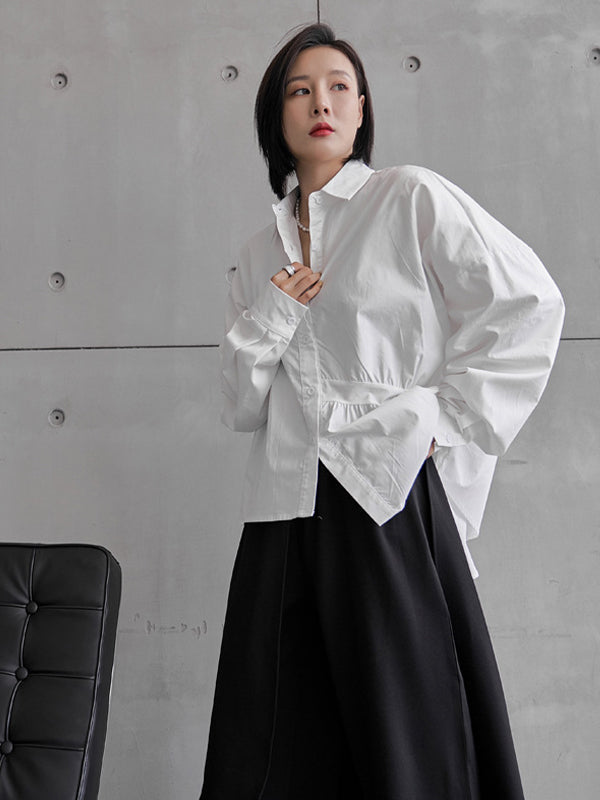 Loose Irregular Solid Color Long Sleeve Shirt