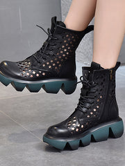 Hollow Thick Bottom Lace Up Round Toe Hole Cool Boots