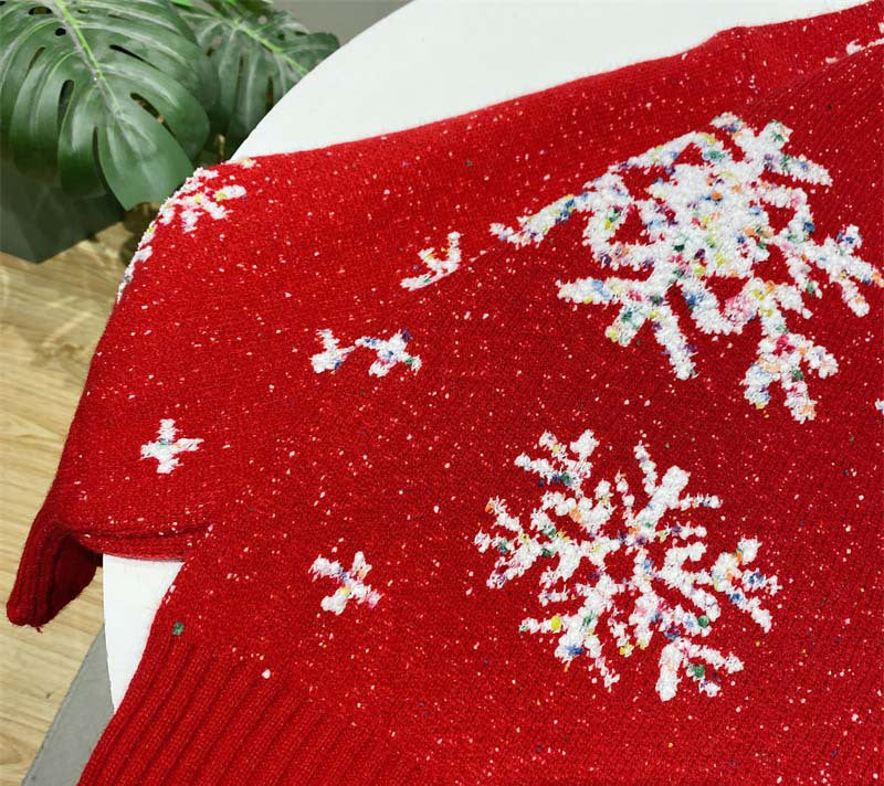 Christmas Snowflake Jacquard Round Neck Sweater