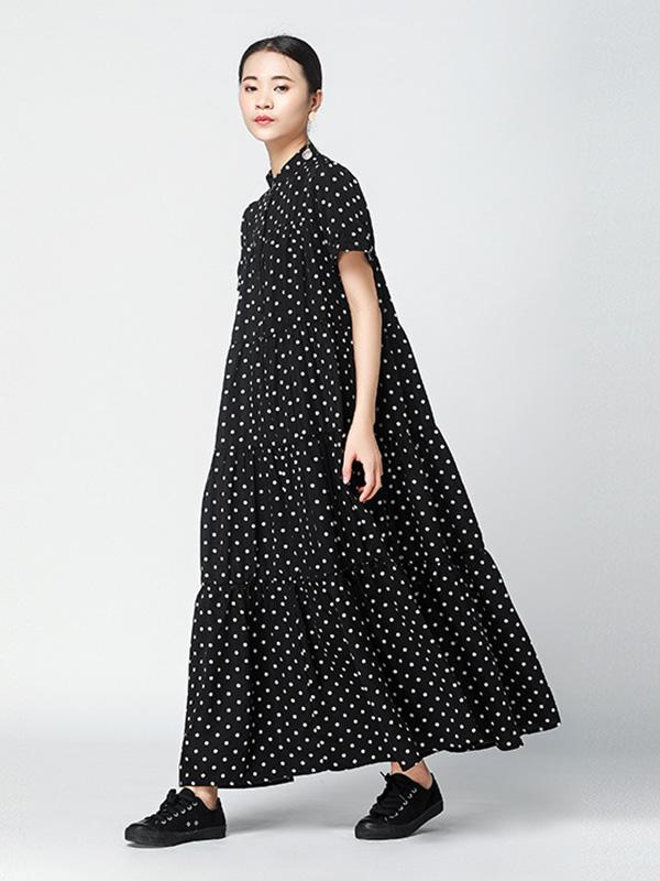 Vintage Polka-Dot Loose Tiered Cake Dress