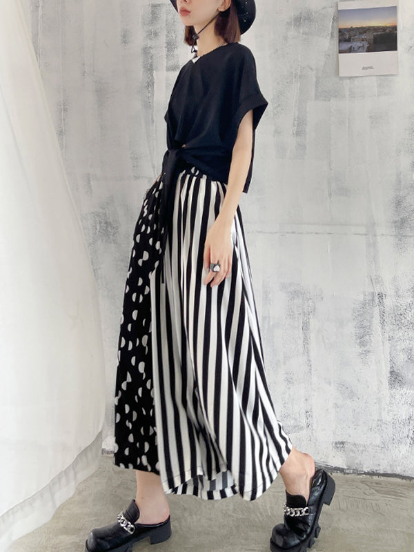 Polka Dot Striped Splicing Wide Leg Pants