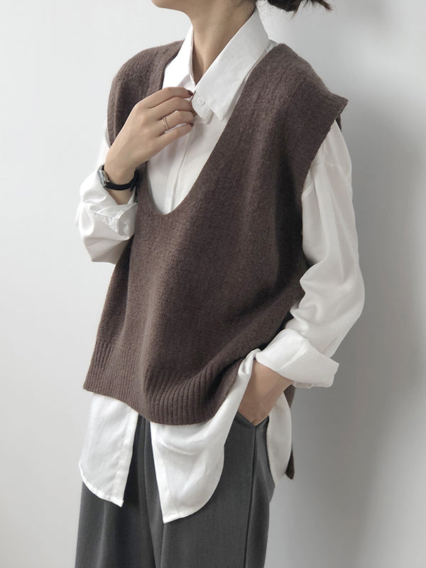 Casual V-Neck Solid Color Waistcoat