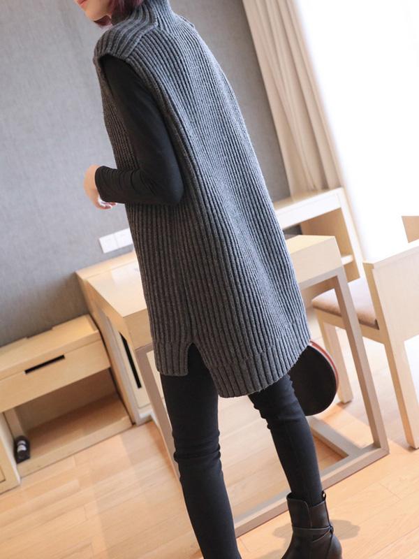 Casual High-Neck Sleeveless Knitwear