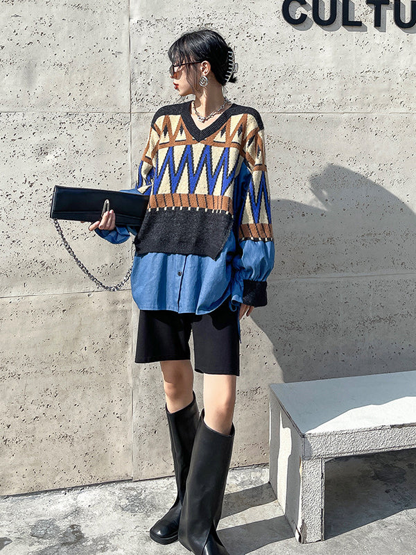 Urban Loose Splicing Denim Sweatshirt