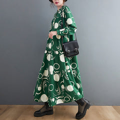 Vintage Print Long Sleeve Midi Dress