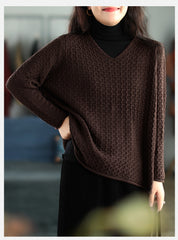 Women Retro Loose V-Neck Pullover Sweater