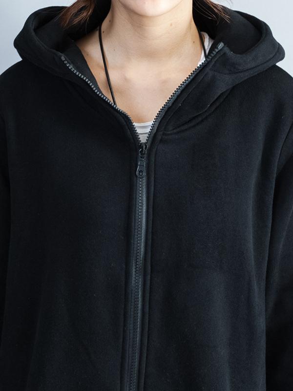 Loose Zipper Stripes Hoodie Long Coat