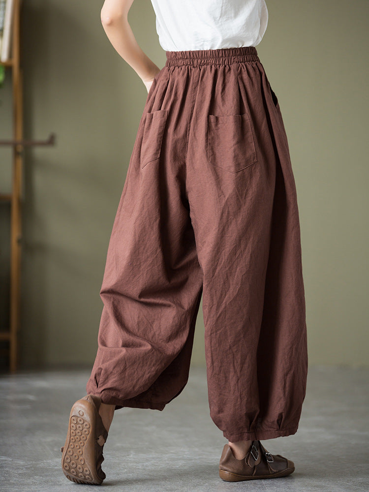 Solid Color Elastic Waist Loose Casual Pants