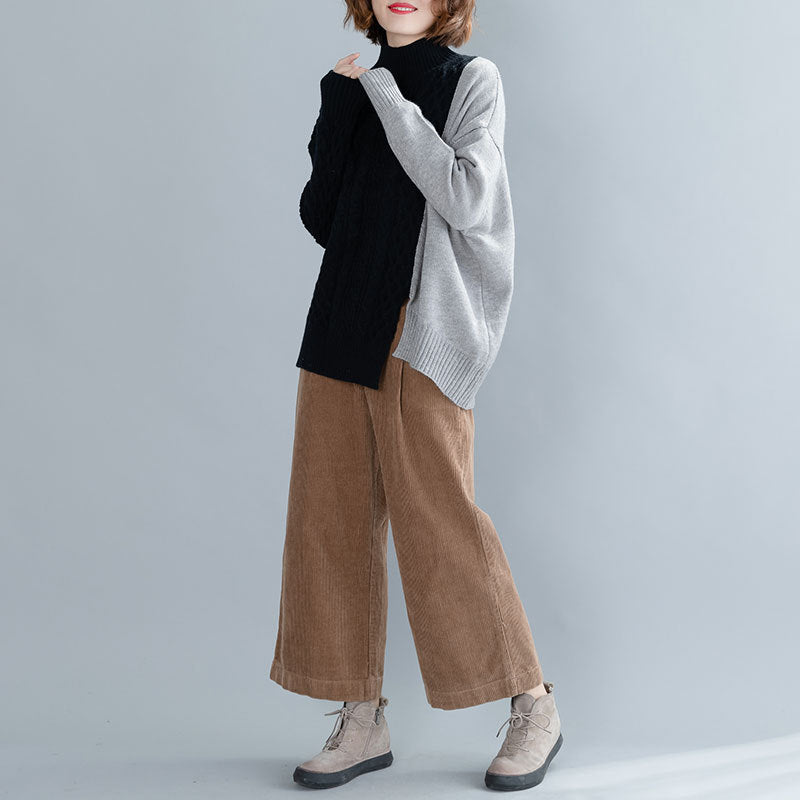 Turtleneck Simple Contrast Color Knit Sweater