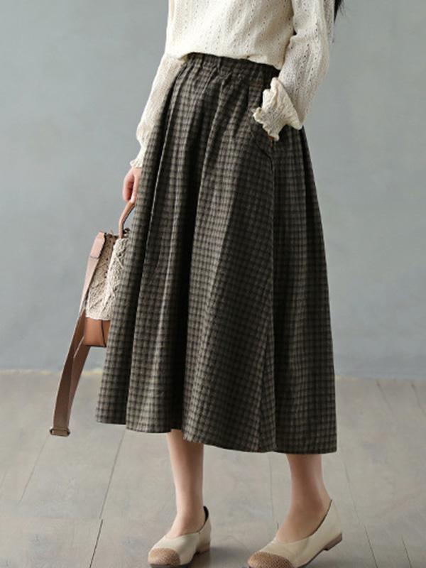 Vintage Loose Plaid A-Line Skirt