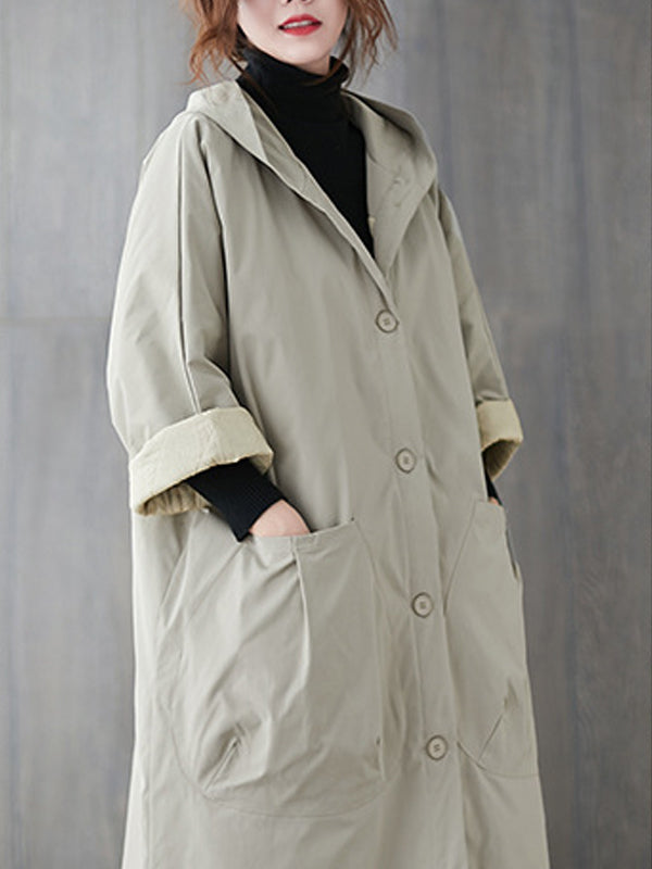 Women Casual Solid Hooded Coat
