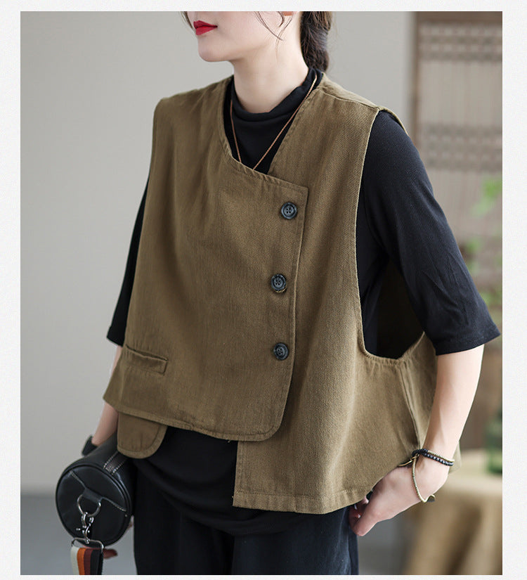 Retro Sleeveless Loose Solid Color Vest