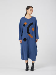 Loose Polka-Dot Contrast Color Midi Dress
