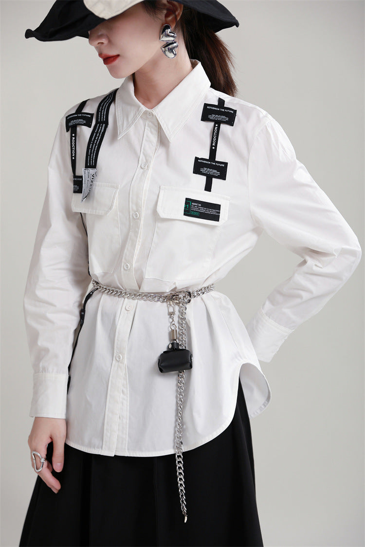 Original Design Lace-Up Splicing Shirt