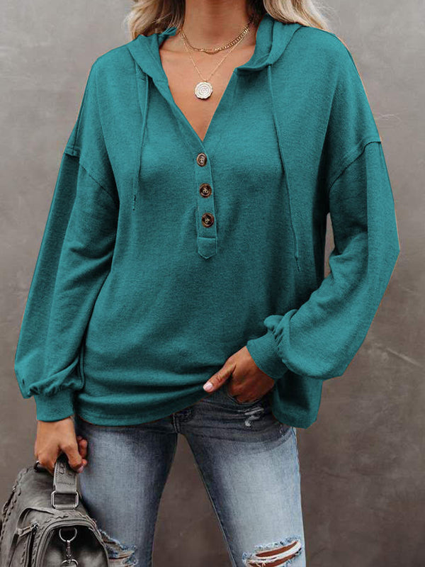 Casual Loose-Fitting Solid Color Hoodie