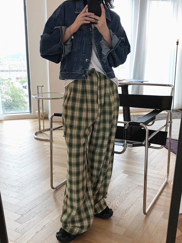 Retro Plaid Wool Wide Leg Pants