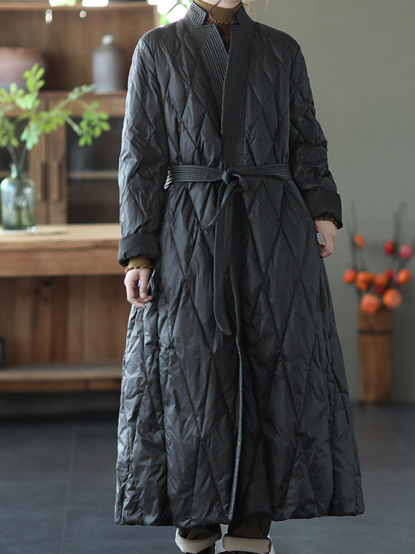 Leisure Rhombus Long Down Coat