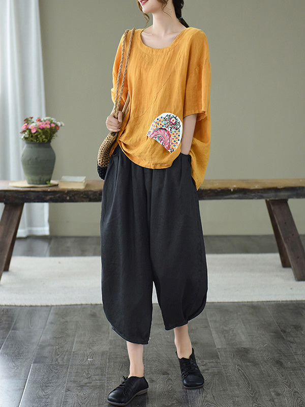 Artistic Retro Drawstring Elasticity Solid Pants