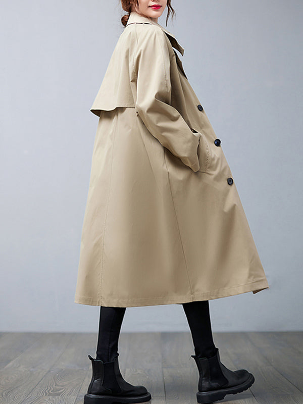 Loose Buttoned Notched Collar Trench Coat