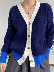 Knit Contrast Color Loose Sweater Coat