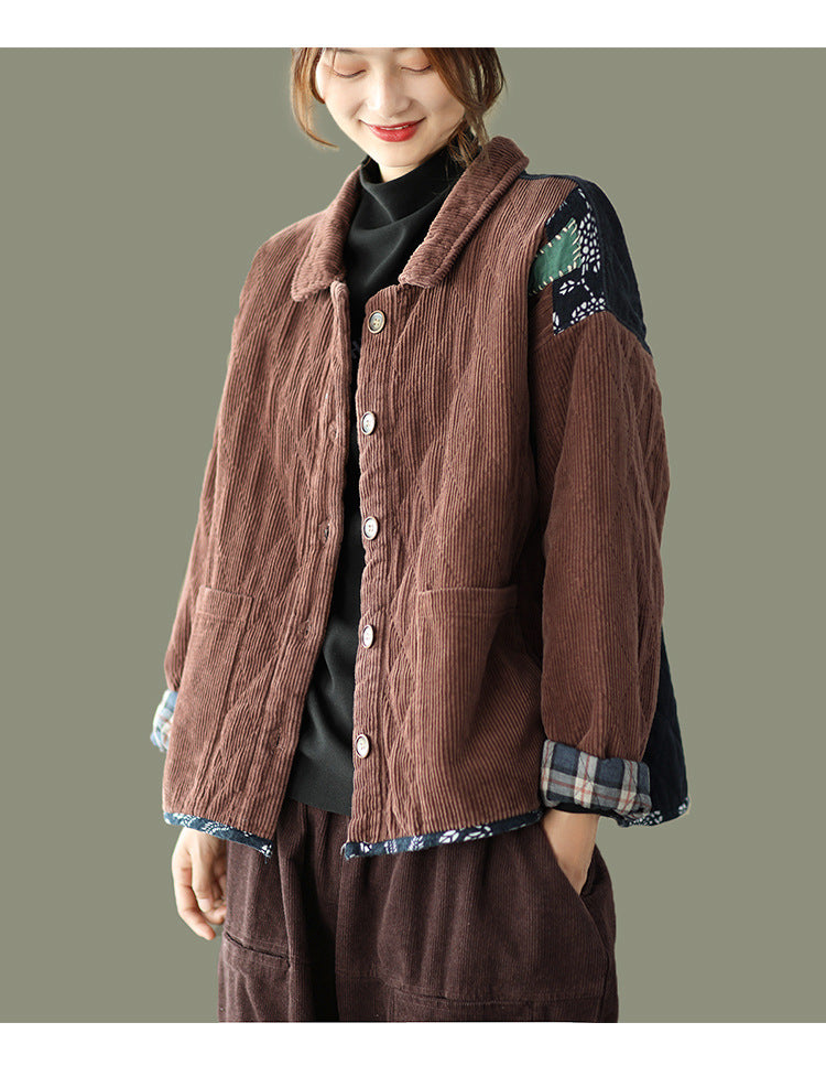 Retro Patch Splicing Thicken Cotton Outwear