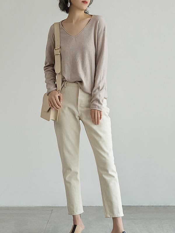 Casual Light Knitting V-Neck Sweater