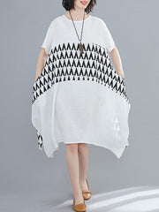 Loose Geometric Splicing Print Cropped Dress