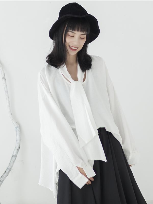 Original Roomy Black Chic Lace-up Blouse
