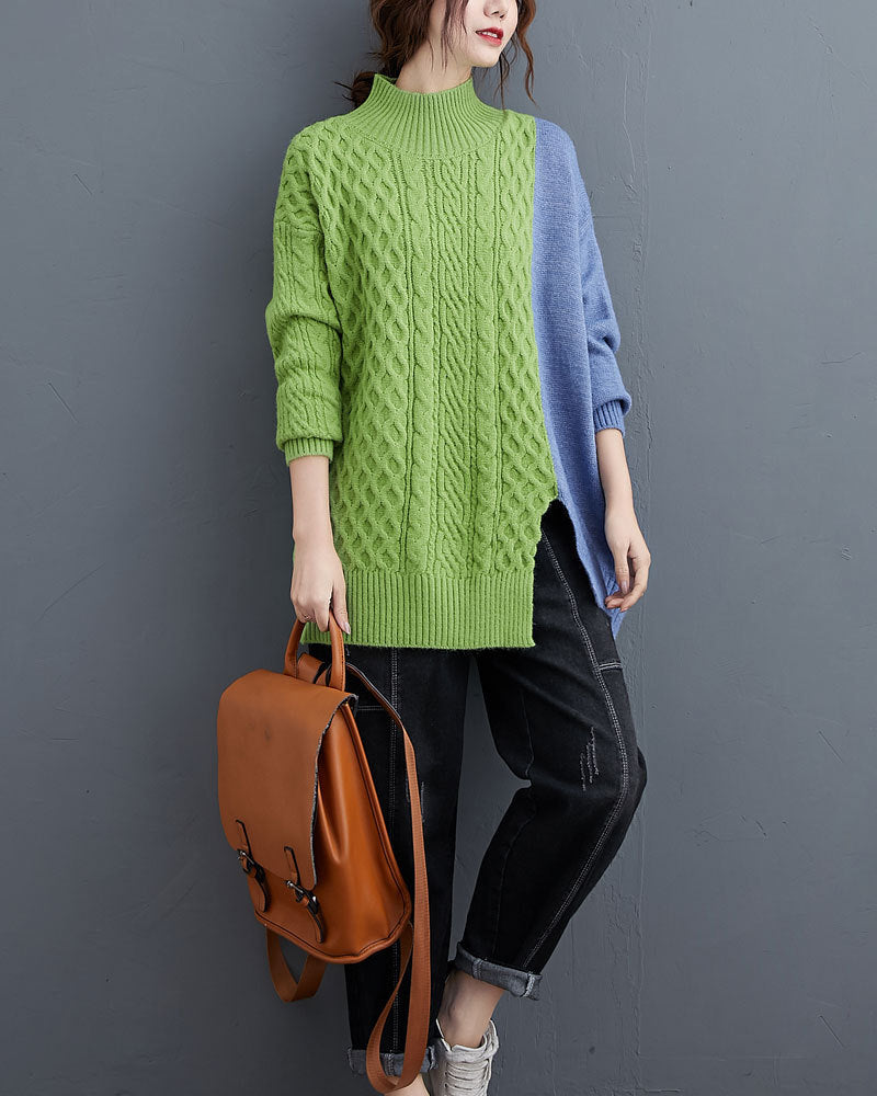 Turtleneck Simple Contrast Color Knit Sweater