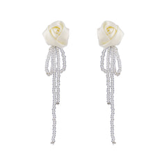 Flower Tassel Bow Rice Bead Earrings