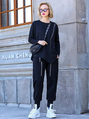 Loose Solid Pocket Zipper Overall Pants