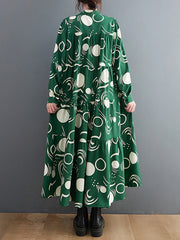 Vintage Print Long Sleeve Midi Dress
