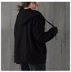 Causal Solid Zipper Hooded Coat