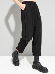 Minimalist Black Split-Joint High Waisted Casual Pants Bottom