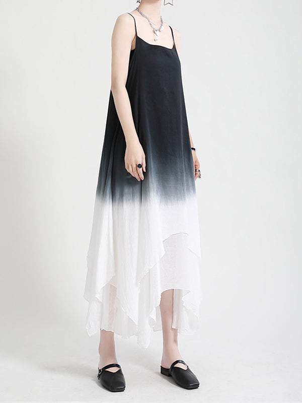 Gradient Irregular Big Hem Contrast Dress