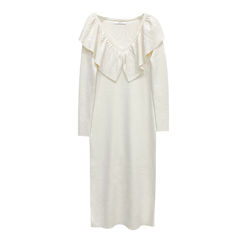 Clashing Color Lotus Collar Casual Dress